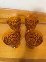 Vintage Small Amber Indiana Glass Whitehall Footed Tumblers Set of 4 Glasses 8oz