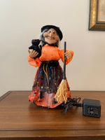 Vintage Fiber-optic Halloween Witch with Cat and Broom