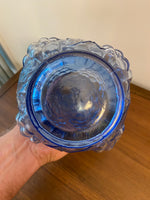 Vintage MCM Blue Glass Bottle Decanter Grapes Design