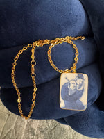 Vintage Chinese Porcelain Shard Pendant with Gold-tone Chain