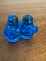Vintage Art Blue Glass Bluebird Two Birds on Heart