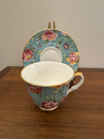 Vintage Heirloom English Fine Bone China Pastel Blue Floral Tea Cup and Saucer