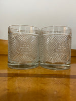 Ralph Lauren Heraldic Crest Diamond Cut Glass Lowball Whiskey Tumblers Set of 4