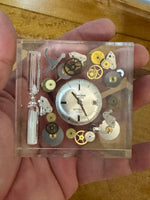 Vintage Lucite Paperweight Hourglass Exploded Watch Art Rare MCM