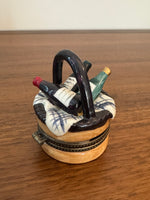 Vintage Porcelain Trinket Box Wine Bottles Basket Shaped