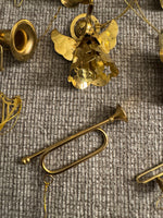 Vintage Brass Angels and Musical Instruments Ornaments Set of 15