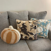 Shabby Chic Cotton Throw Pillow Embroidered Pumpkins Fall- Halloween Decor