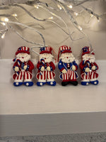 Christmas Ornaments Americana Style Patriotic Santa Claus-Uncle Sam Set of 4
