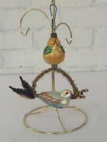 Handmade Vintage-Inspired Bird & Pear Christmas Ornament – Created with Vintage Glass Ornaments & Mixed Materials
