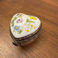 Vintage Porcelain Heart Shaped Jewelry Trinket Box