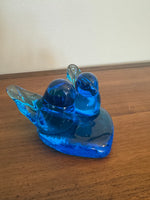 Vintage Art Blue Glass Bluebird Two Birds on Heart
