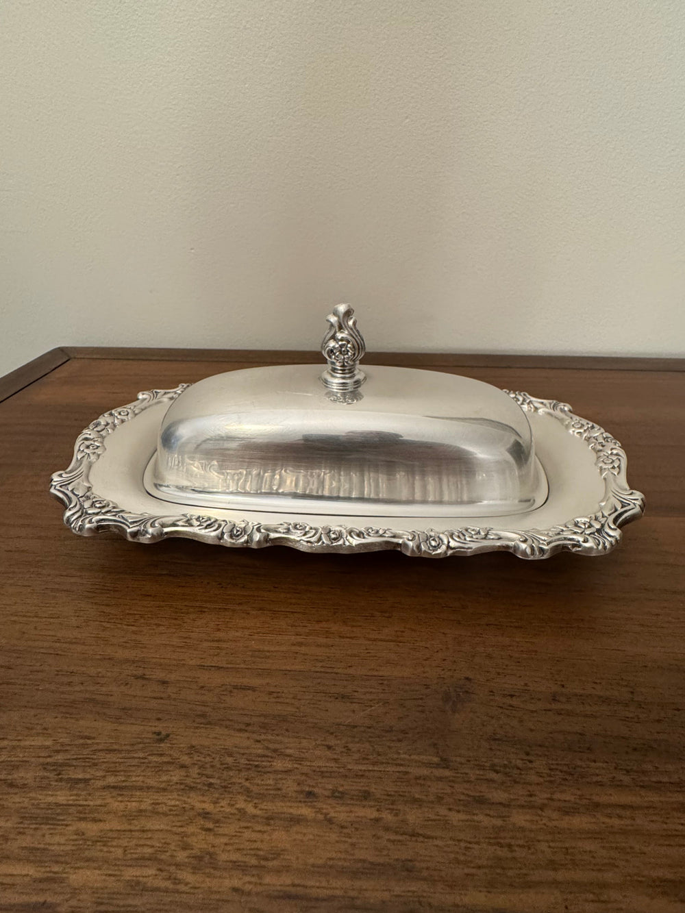 Vintage Ornate Rectangular Silver-plated Lidded Butter Dish
