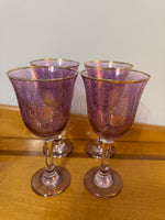 Vintage Colored Glass Gilt Wine Goblets Set
