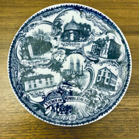 Flow Cobalt Blue Porcelain Souvenir-Memorabilia Plate Views of Marblehead Massachusetts