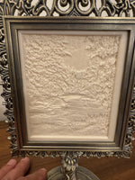 Landscape River-Trees Porcelain Lithophane on Metal Light Stand Light Night Lamp
