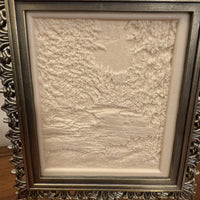Landscape River-Trees Porcelain Lithophane on Metal Light Stand Light Night Lamp
