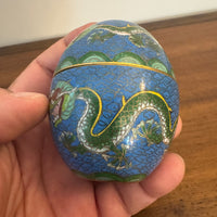 Vintage Chinese Cloisonné Trinket Box Egg Shaped with Dragons