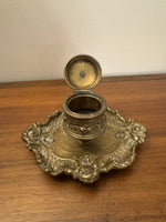 Antique Ornated Solid Brass Inkwell
