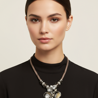 Belle Miss Chunky Enameled- Rhinestone Pendant Necklace Fashion Jewelry