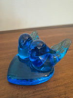 Vintage Art Blue Glass Bluebird Two Birds on Heart
