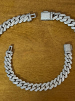 Zircon Iced Out 14k White Gold Tone Cuban Link Necklace and Bracelet Set

