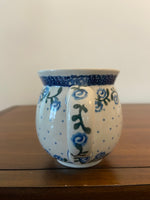 Polish Pottery Hand-Decorated Stoneware Mug – Blue Floral & Dot Pattern, Made in Poland
