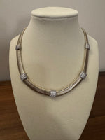 Silver-Golden Tone Snake Chain and Crystal Accent Necklace Fashion Jewelry
