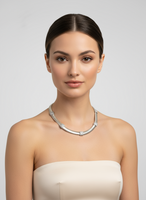 Silver-Golden Tone Snake Chain and Crystal Accent Necklace Fashion Jewelry
