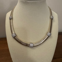 Silver-Golden Tone Snake Chain and Crystal Accent Necklace Fashion Jewelry