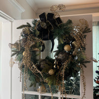 Holiday Decor Christmas Halloween Gold Black Wreath