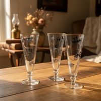 Vintage Libbey Glass Antique Cars Graphics Trimmed Set Of 5
