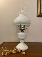 Vintage Milky Glass Hobnail Raffled Hurricane Lamp
