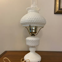 Vintage Milky Glass Hobnail Raffled Hurricane Lamp