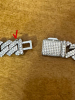 Zircon Iced Out 14k White Gold Tone Cuban Link Necklace and Bracelet Set
