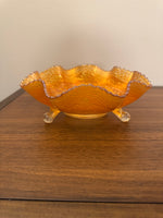 Vintage Fenton Marigold 3 Footed Carnival Glass Ruffled Bowl
