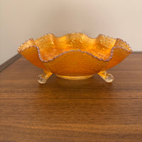Vintage Fenton Marigold 3 Footed Carnival Glass Ruffled Bowl