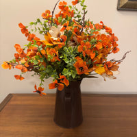 Fall Faux Silk Flower Bouquet with Tin Pitcher