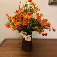 Fall Faux Silk Flower Bouquet with Tin Pitcher
