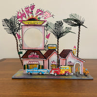 Popular Creations Tin Art Sculpture Candle Luminary Surf City Motel