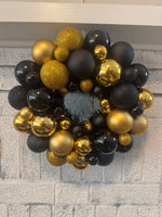 Halloween Christmas Decor Medium Gold Black Wreath
