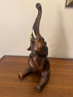 Vintage Leather Wrapped Elephant Seated Sculpture Figure
