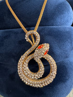 Gold Tone Crystal Rhinestone Serpent Snake Jewelry Collar Necklace
