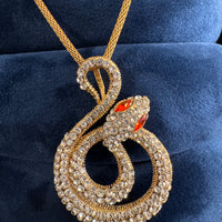 Gold Tone Crystal Rhinestone Serpent Snake Jewelry Collar Necklace