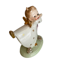 Rare Vintage Japanese Porcelain Dancing Angel Figurine with Pink Bear

