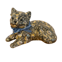 Vintage Cat Figurine Decoupage Floral with Ribbon Collar
