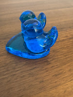 Vintage Art Blue Glass Bluebird Two Birds on Heart
