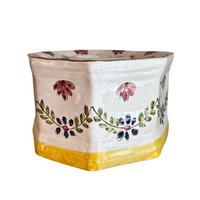 Vintage Portuguese Handpainted Octagonal Glazed Ceramic Vase

