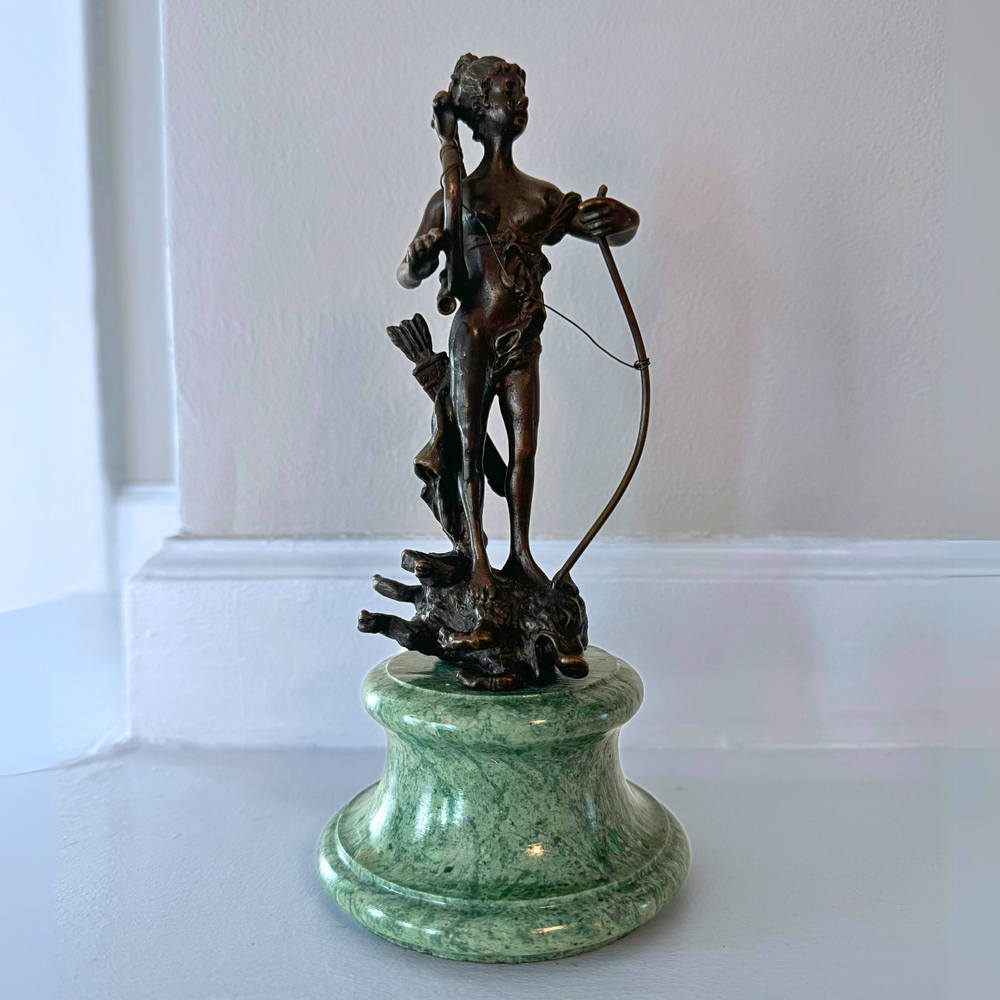 Vintage Diana Victorious Bronze-Marble Sculpture Artwork