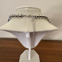 Braided Blue-Silver-tone Glass-Metal Beaded Necklace