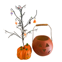 Halloween Jack-lantern Basket and Wire Tree
